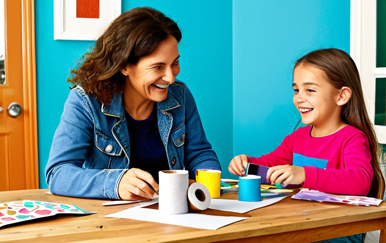 Recycled Art Fun**

"A family crafting together at a brightly lit table. The mother and daughter are smiling, creating art from recycled materials like toilet paper rolls, cardboard boxes, and colorful paper. The scene is cheerful and creative, emphasizing family time and environmental consciousness. fully clothed, safe for work, appropriate content, modest clothing, perfect anatomy, natural proportions, family-friendly, professional."

**