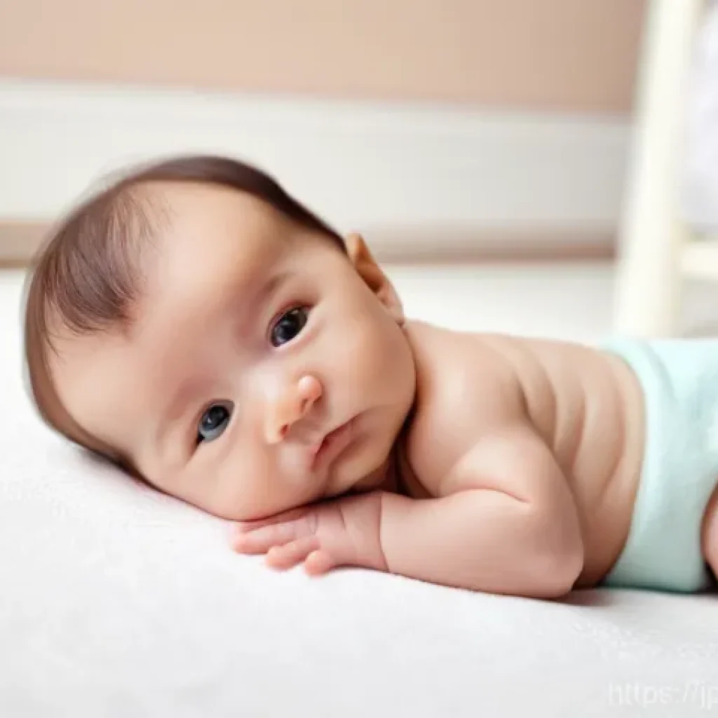 아기 설사 원인과 대처법 - A super cute baby, wearing a pristine, soft white disposable diaper that covers them completely, lie...