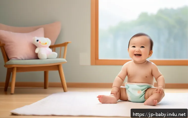 돌잔치 스냅사진 팁 - A natural and heartwarming scene of a smiling baby wearing a diaper, making gentle eye contact with ...