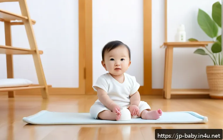아기 기저귀 발진 예방 - A peaceful nursery scene featuring a Japanese baby wearing a soft, breathable cotton diaper with vis...