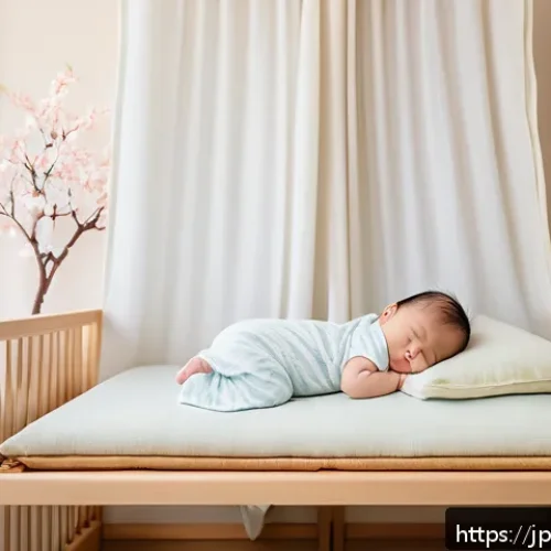 아기와 온도 관리 - A cozy Japanese baby nursery interior in spring, featuring soft natural light filtering through shōj...