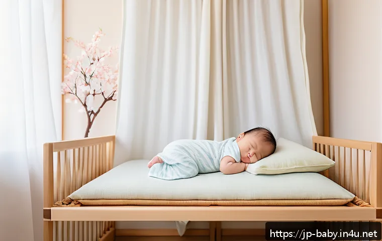 아기와 온도 관리 - A cozy Japanese baby nursery interior in spring, featuring soft natural light filtering through shōj...