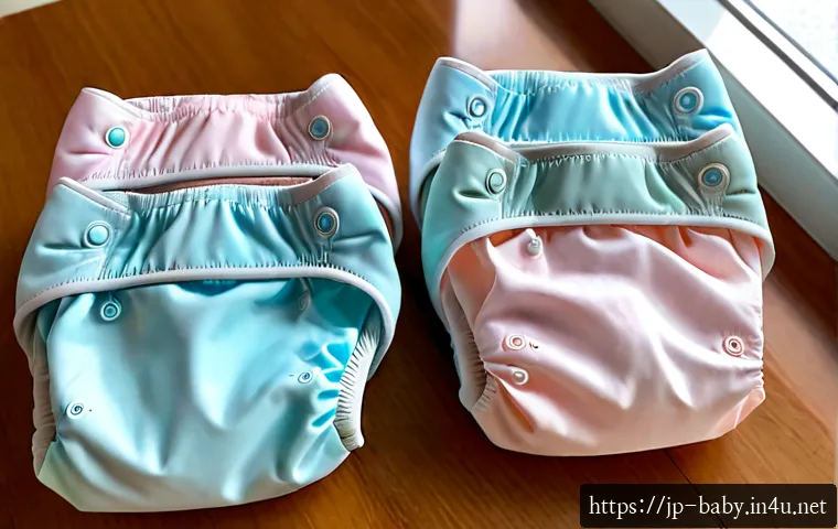 아기 방수 기저귀 추천 - Photorealistic product comparison scene of three unbranded reusable waterproof baby swim diapers in ...