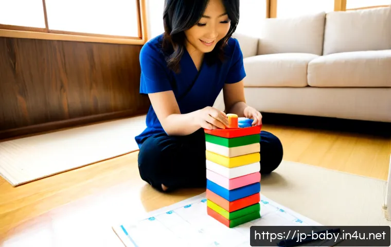 유아 발달 체크리스트 - Photorealistic Japanese mother and fully clothed toddler sitting together on a bright living room fl...